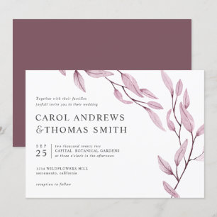 Ethereal Burgundy Chic Botanical Leaves wedding Invitation