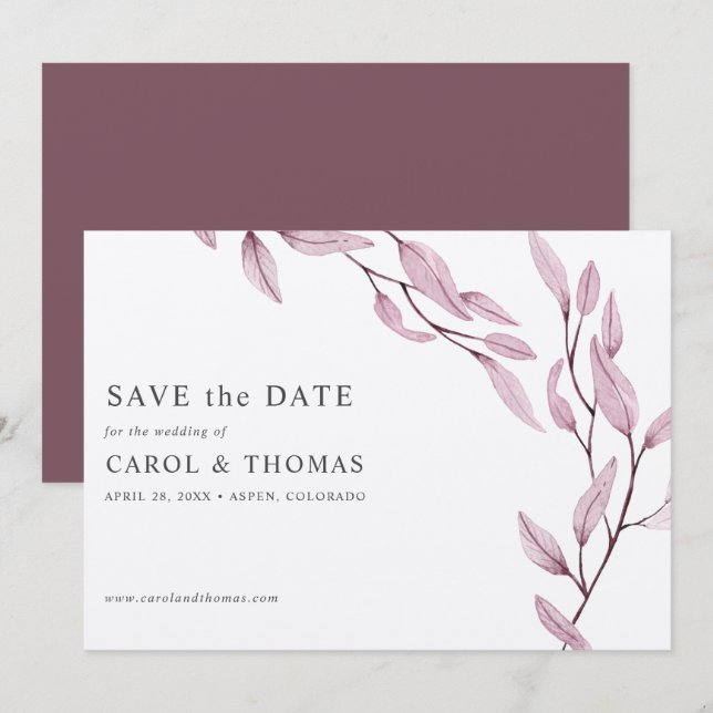 Ethereal Burgundy | chic botanical save the date Invitation (Front/Back)