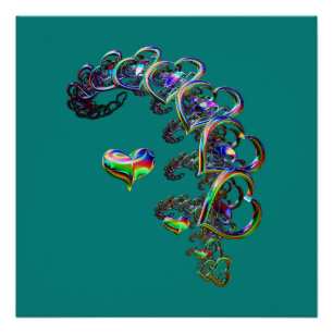 Ethereal Cascade of Hearts Glossy Poster