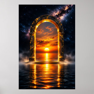 Ethereal Celestial Archway - Golden Sunset Portal Poster