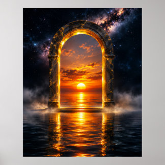 Ethereal Celestial Archway - Golden Sunset Portal Poster