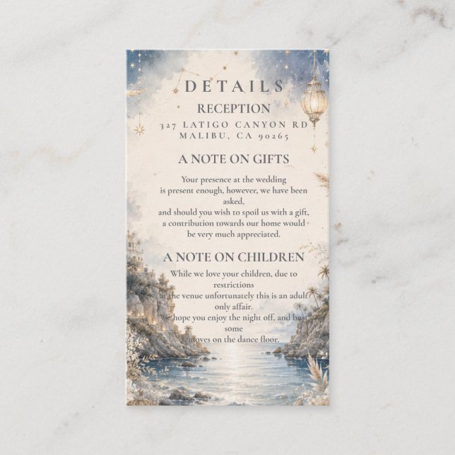 Ethereal Celestial Beach Wedding Enclosure Card (Front)