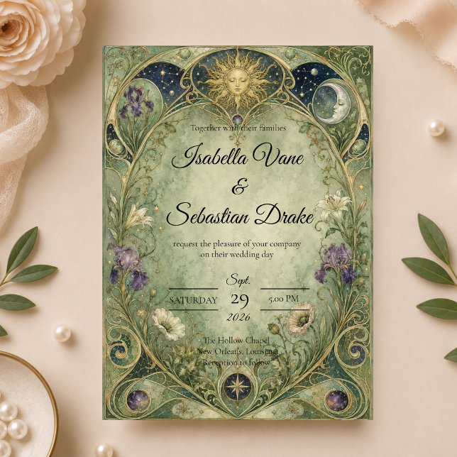 Ethereal Celestial Botanical Wedding Invitation (Creator Uploaded)