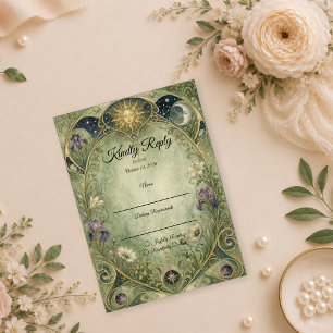 Ethereal Celestial Botanical Wedding RSVP Card