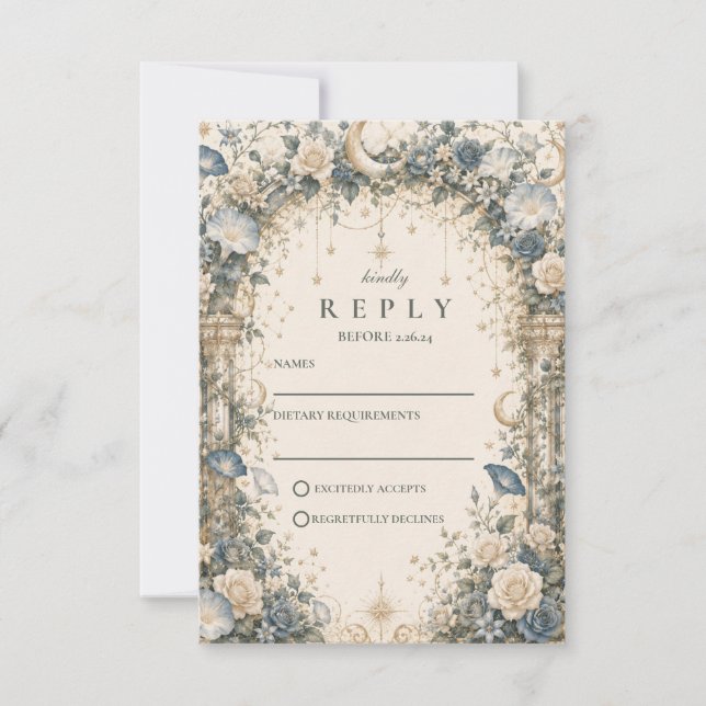 Ethereal Celestial Garden Wedding RSVP Card (Front)