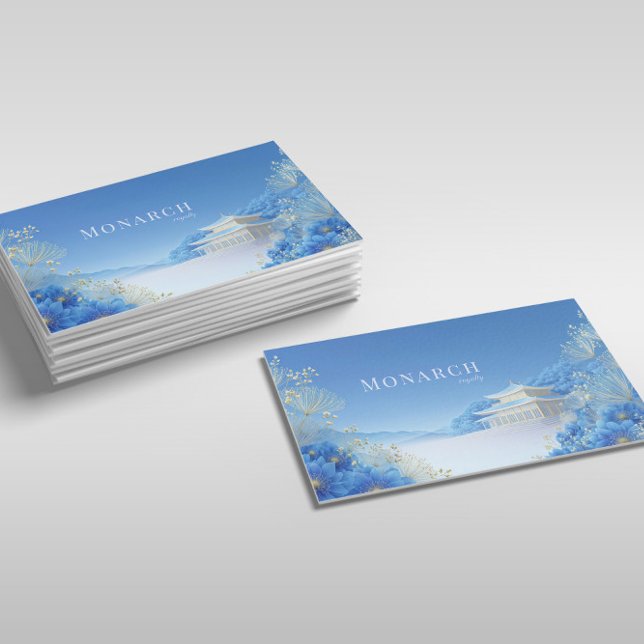 Ethereal Chinoiserie Blue Floral Pagoda Landscape Business Card (Creator Uploaded)