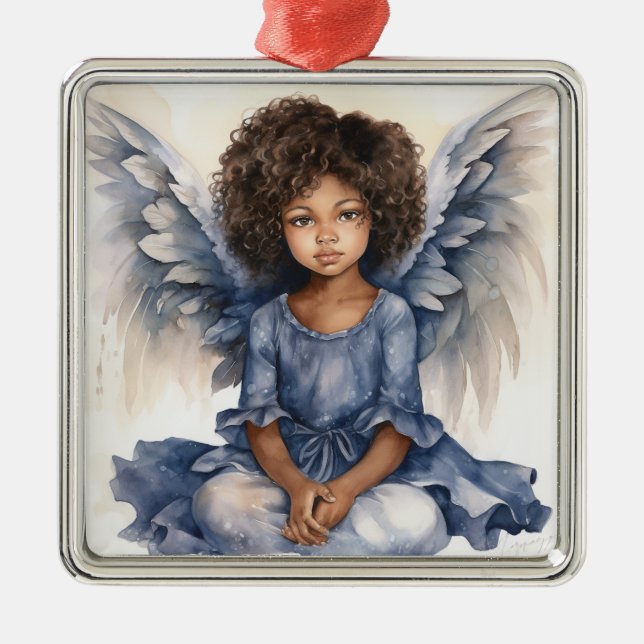 Ethereal Christmas Black Angel in Blue Elegance Metal Tree Decoration (Front)