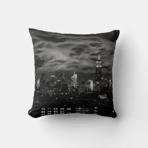Ethereal Clouds: NYC Skyline, Empire State Bldg BW Cushion