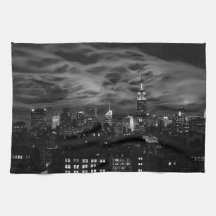 Ethereal Clouds: NYC Skyline, Empire State Bldg BW Tea Towel