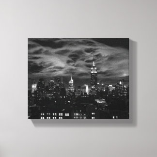 Ethereal Clouds: NYC Skyline, ESB Black and White Canvas Print
