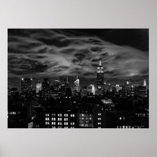 Ethereal Clouds: NYC Skyline, ESB Black and White Poster