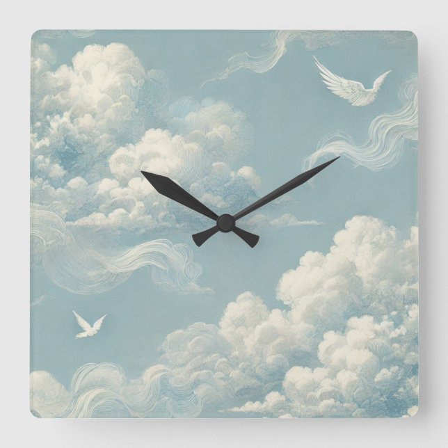 Ethereal Clouds Square Wall Clock (Front)