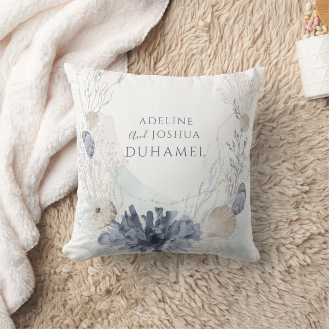 Ethereal Coastal Coral Seashell Couple Cushion (Blanket)