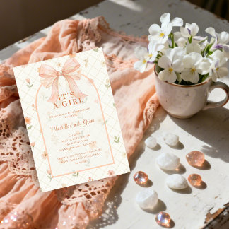 Ethereal Coquette Peach Bow Baby Shower TMF26 Invitation
