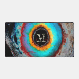 Ethereal Cosmic Eye Monogram Vibrant Abstract Art Desk Mat
