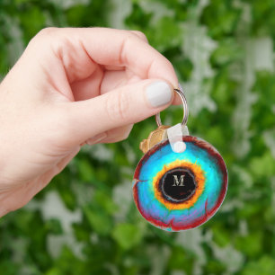 Ethereal Cosmic Eye Monogram Vibrant Abstract Art Key Ring