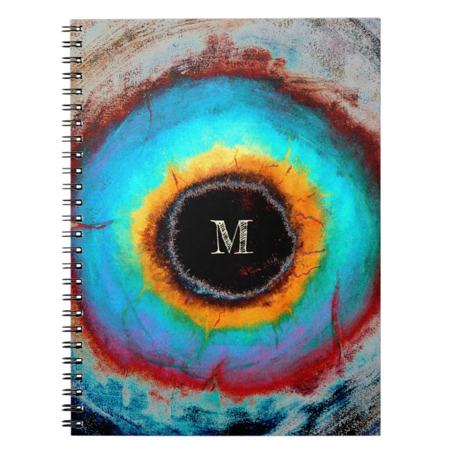 Ethereal Cosmic Eye Monogram Vibrant Abstract Art Notebook (Front)