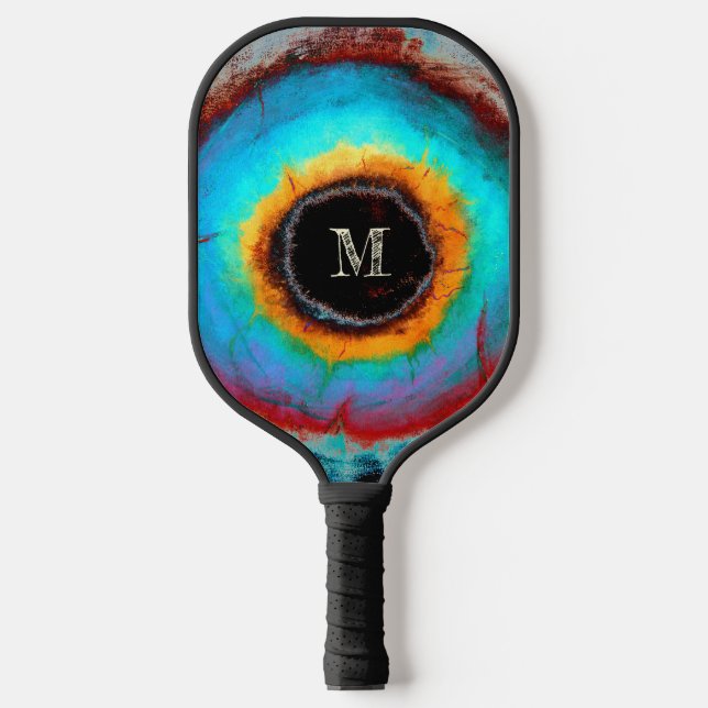 Ethereal Cosmic Eye Monogram Vibrant Abstract Art Pickleball Paddle (Front)