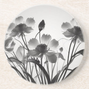 Ethereal Cosmos Bouquet Timeless Black and White Coaster