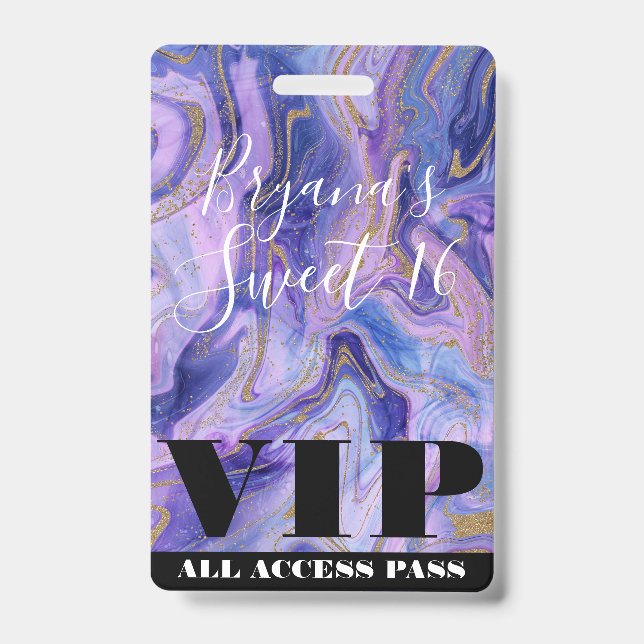 Ethereal Cotton Candy Marble Glam Sweet 16 VIP ID Badge (Front)