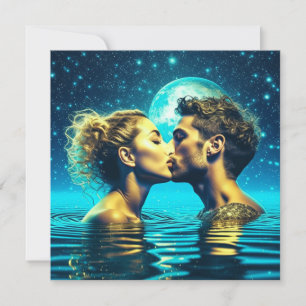 Ethereal Couple Kissing in Moon Water Reflection Card