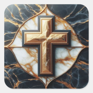 Ethereal Cross Carved in White Marble Square Sticker