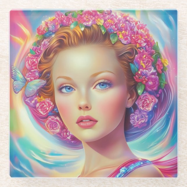 Ethereal Crown Portrait  Glass Coaster (Front)