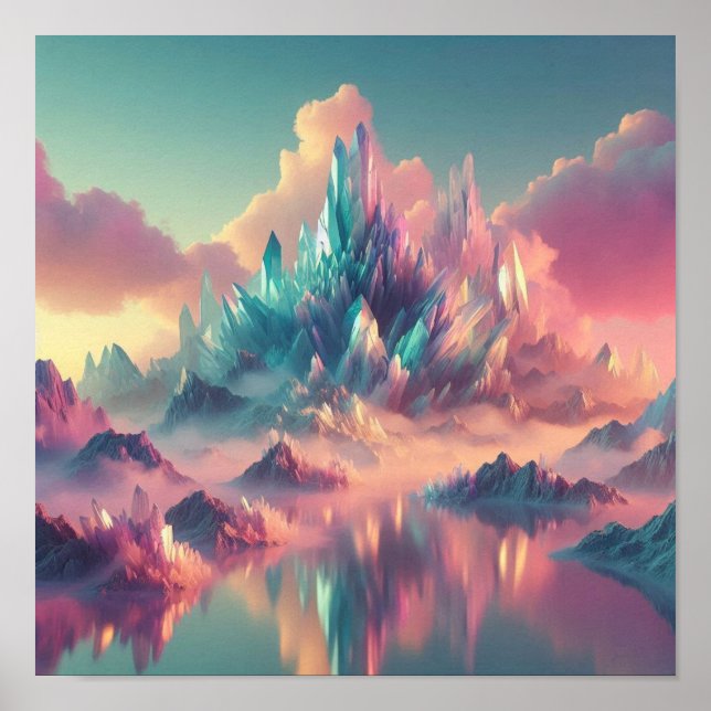 Ethereal Crystal Mountains in Pastel Horizon Poster (Front)