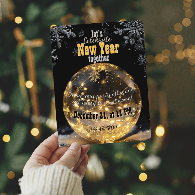 Ethereal Crystal Orb Golden Fairy Lights New Year  Invitation (Creator Uploaded)