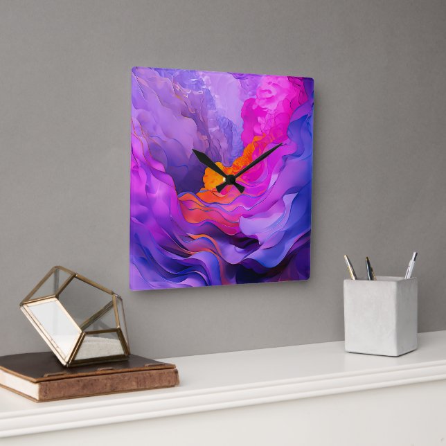 "Ethereal Currents" Square Wall Clock (Office)
