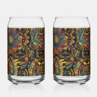 Ethereal Cyan "Aztec Dream" 16oz Glass Tumblers