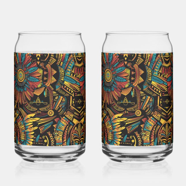 Ethereal Cyan "Aztec Dream" 16oz Glass Tumblers (Front)