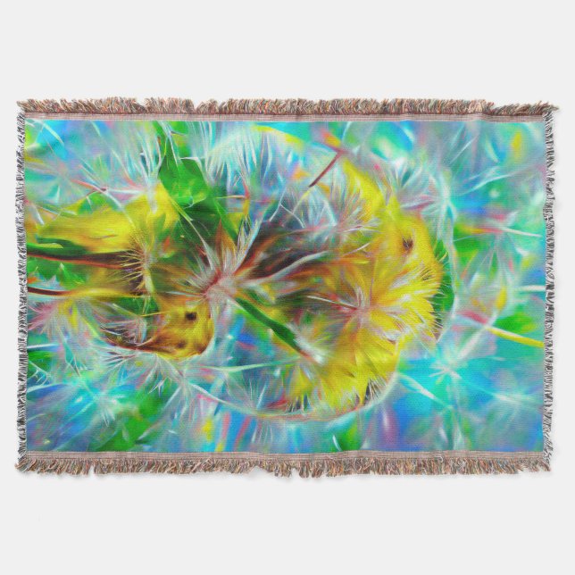 Ethereal Dandelions in Neon Dreamscape Throw Blanket (Front)