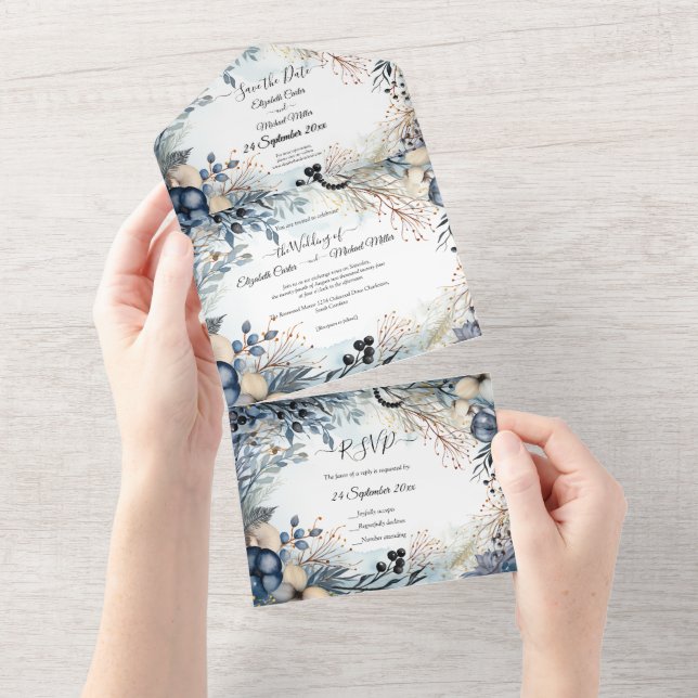 Ethereal Delicate Watercolor Serene Foliage   All In One Invitation (Tearaway)