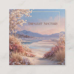 Ethereal Desert Oasis Gold Frame Pink Floral Square Business Card