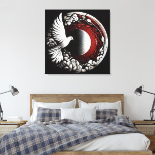  Ethereal Dove Planet – Noir Ink and Red Mandala  Canvas Print