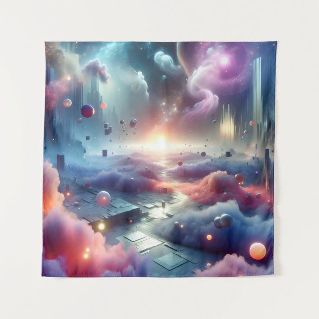 Ethereal Dreamscape with Floating Objects Tapestry (Front)