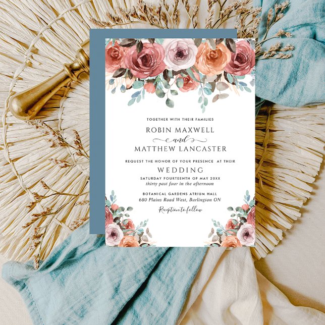 Ethereal Dusty Blue and Blush Peach Floral Wedding Invitation (Creator Uploaded)
