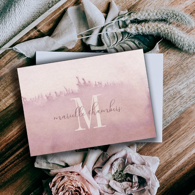 Ethereal Dusty Rose Watercolor Monogram  Card (Creator Uploaded)