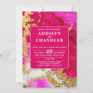 Ethereal Elegance: Hot Pink Geode-Inspired Wedding Invitation