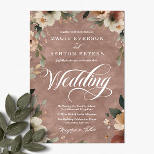 Ethereal Elegance Rosewood Pink Watercolor Wedding Invitation