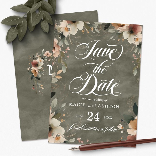 Ethereal Elegance Sage Whisper Watercolor Wedding Save The Date (Step into a world where love and nature intertwine, with our Ethereal Elegance Save the Dates.)