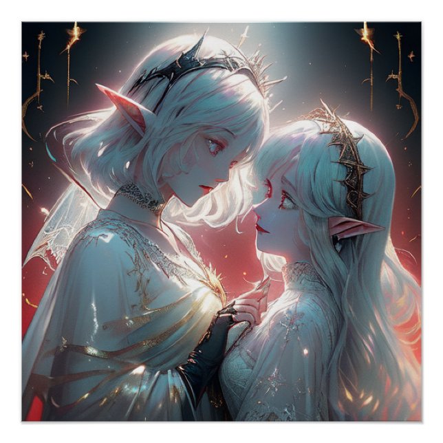 Ethereal Elf Lovers – Cosmic Fantasy Wall Art (Front)