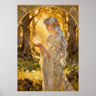 Ethereal Elf Maiden in Art Nouveau Style Poster