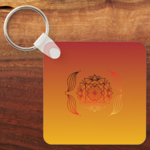 Ethereal Embers, Fiery Floral Mandala Key Ring