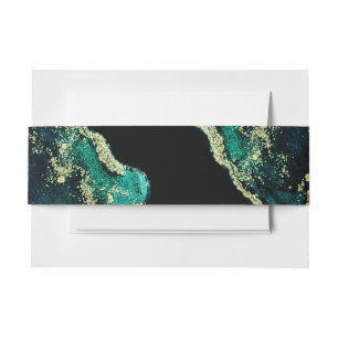 Ethereal Emerald Gree Black Gold Ink Wash Wedding Invitation Belly Band