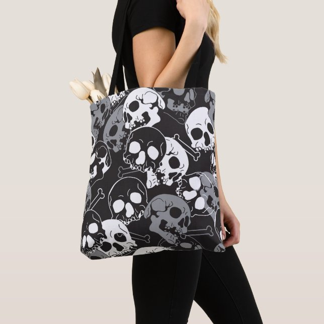 Ethereal Enigma: Intricate Patterned Skull Design Tote Bag (Close Up)