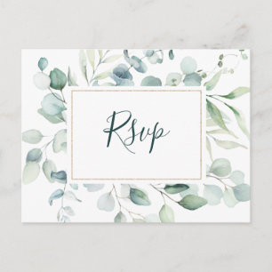 Ethereal Eucalyptus Gold Greenery Wedding RSVP Postcard