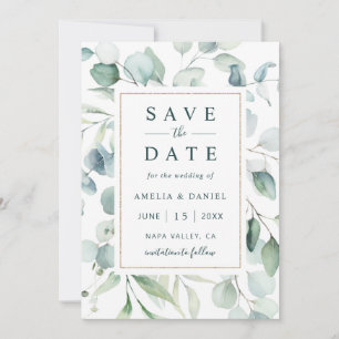 Ethereal Eucalyptus Gold Greenery Wedding Save The Date