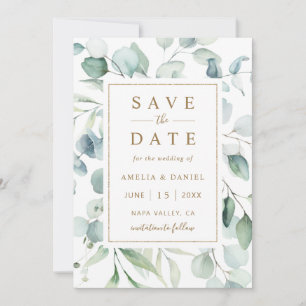 Ethereal Eucalyptus Gold Script Greenery Wedding Save The Date